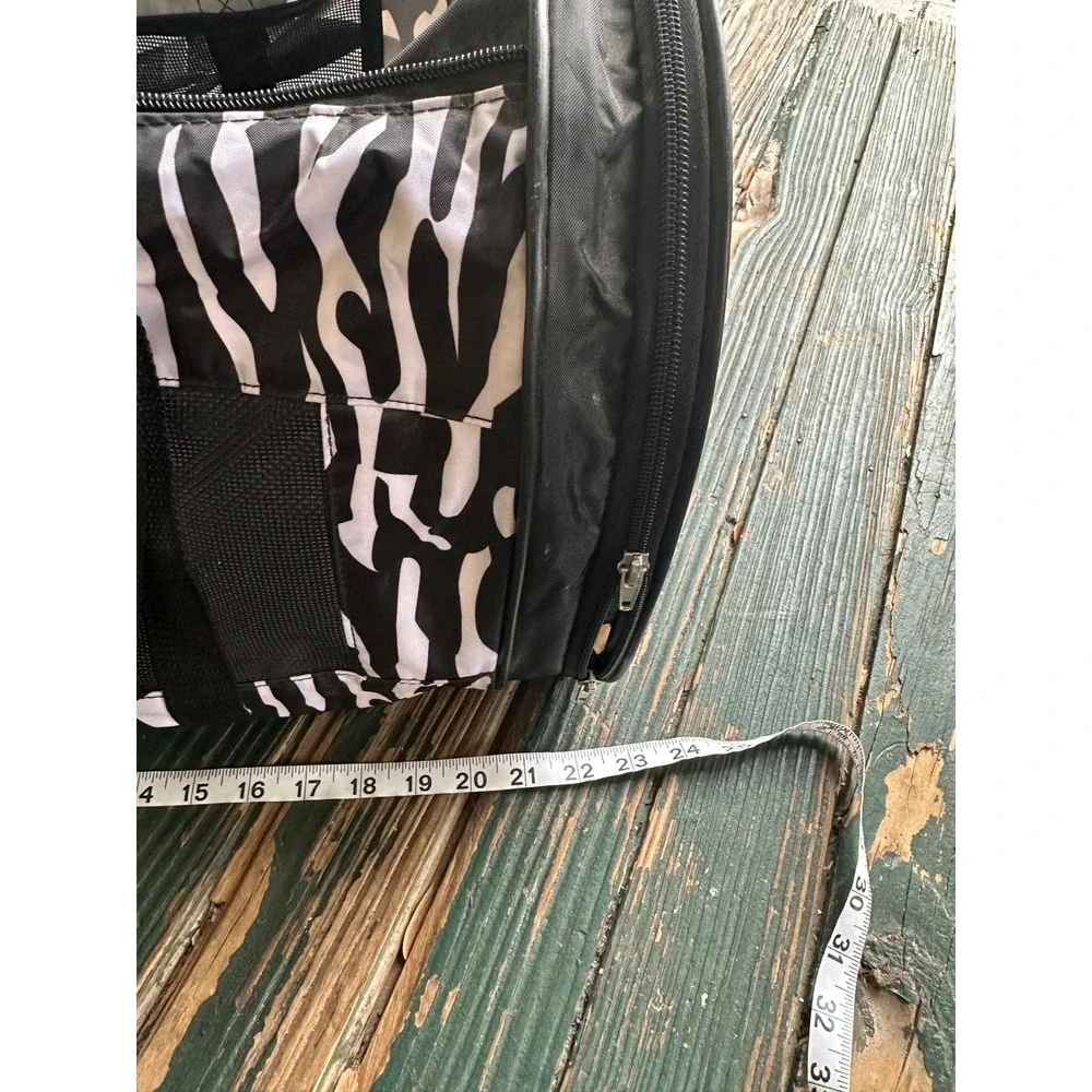 Whisker City Zebra Print Soft Sided Pet Carrier Bag Black White 19x11x11 Small